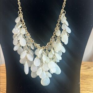 Elegant Gold Tone and White Teardrop Necklace